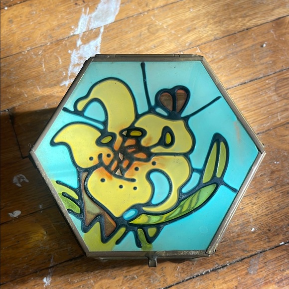 1981 George Good Hexagonal Stained Glass Vintage Jewelry Box - Picture 2 of 13